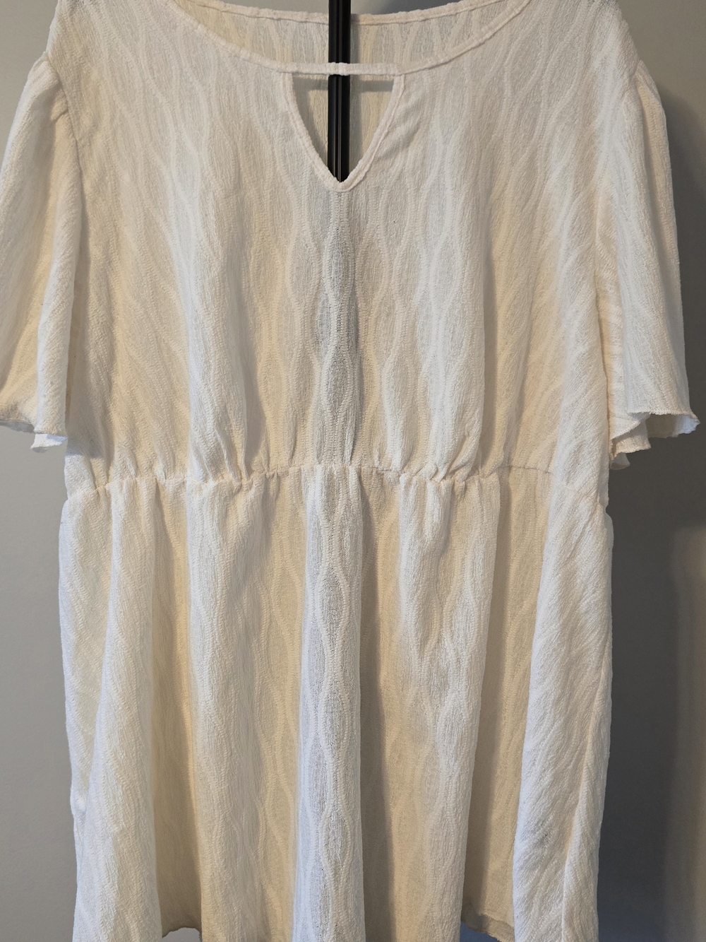 Lightweight Cream Off White Textured Babydoll Top Womens Plus Size